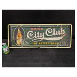 City Club vintage tin hanging sign, with Clear Gold neon border
