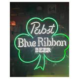Pabst Blue Ribbon Beer neon sign with shamrock