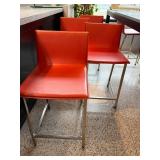 Set of 4 Modern Red Bar Stools with Chrome Legs