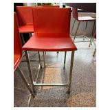 Set of 4 Modern Red Bar Stools with Chrome Legs