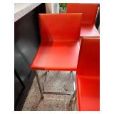 Set of 4 Modern Red Bar Stools with Chrome Legs