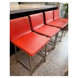 Set of 4 Red Vinyl Bar Stools with Metal Legs