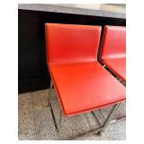 Set of 4 Red Vinyl Bar Stools with Metal Legs