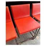 Set of 4 Red Vinyl Bar Stools with Metal Legs