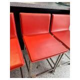 Set of 4 Red Vinyl Bar Stools with Metal Legs