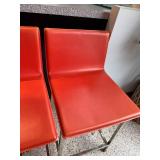 Set of 4 Red Vinyl Bar Stools with Metal Legs