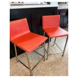 Pair of Modern Red Bar Stools with Chrome Legs