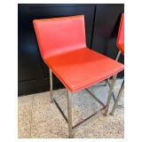 Pair of Modern Red Bar Stools with Chrome Legs