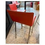 Pair of Modern Red Bar Stools with Chrome Legs