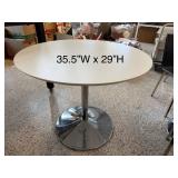 Round White Table with Chrome Pedestal Base 35.5in W x 29in H