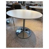 Modern Round White Table with Chrome Base 35.5 inch Width