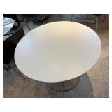 Modern Round White Table with Chrome Base 35.5 inch Width