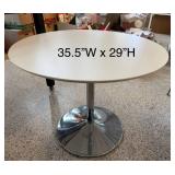 Modern Round White Table with Chrome Base 35.5 inch Width