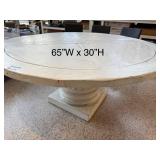 Large Round White Pedestal Dining Table with Column Base, 65 Inch Diameter