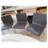 Set of 3 Modern Black Faux Leather Dining Chairs with Metal Legs
