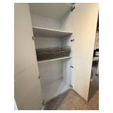 Tall White Storage Cabinet with Shelves and Baskets, 93in H