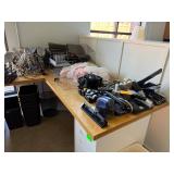 Office Supplies Lot Including Desk Lamps, Tape Dispensers, Staplers, Organizers, and Trash Bins