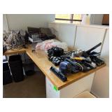 Office Supplies Lot Including Desk Lamps, Tape Dispensers, Staplers, Organizers, and Trash Bins