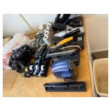 Office Supplies Lot Including Desk Lamps, Tape Dispensers, Staplers, Organizers, and Trash Bins