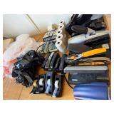Office Supplies Lot Including Desk Lamps, Tape Dispensers, Staplers, Organizers, and Trash Bins