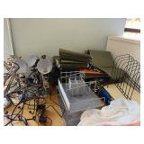 Office Supplies Lot Including Desk Lamps, Tape Dispensers, Staplers, Organizers, and Trash Bins