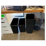 Office Supplies Lot Including Desk Lamps, Tape Dispensers, Staplers, Organizers, and Trash Bins