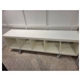 White Storage Cubby Shelf on Casters with 4 Compartments