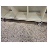 White Storage Cubby Shelf on Casters with 4 Compartments
