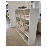 White Cube Storage Shelf with Pink Decorative Boxes (Contents Not Included)