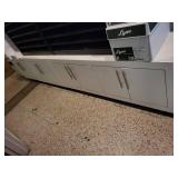 Two Long White Storage Cabinet with Multiple Doors and Metal Handles