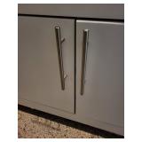 Two Long White Storage Cabinet with Multiple Doors and Metal Handles