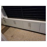 Two Long White Storage Cabinet with Multiple Doors and Metal Handles