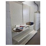 Large Pegboard Display Wall with Adjustable Metal Shelves