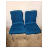 Set of 2 Blue Fabric Dining Chairs with Metal Legs