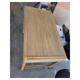 Wood Writing Desk with Drawer and Metal Ring Pulls