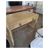 Wood Writing Desk with Drawer and Metal Ring Pulls