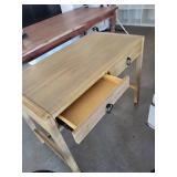 Wood Writing Desk with Drawer and Metal Ring Pulls