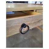 Wood Writing Desk with Drawer and Metal Ring Pulls