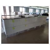 Long Office Filing Cabinet with Stainless Steel Top and Multiple Drawers