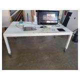 White Rolling Work Table with Casters and Cable Management Ports