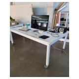 White Rolling Work Table with Casters and Cable Management Ports