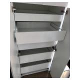 Tall White Storage Cabinet with Shelves and Pull-Out Drawers