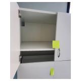 Tall White Storage Cabinet with Shelves and Pull-Out Drawers