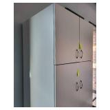 Tall White Storage Cabinet with Shelves and Pull-Out Drawers