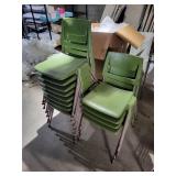 Set of 12 Vintage Green Stackable Metal and Plastic Chairs