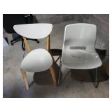 Pair of Modern White Chairs with Wood and Metal Legs