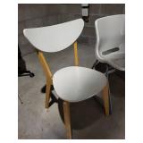 Pair of Modern White Chairs with Wood and Metal Legs