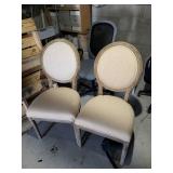 Set of 5 Distressed Upholstered Side Chairs with Carved Wood Frame