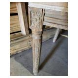 Set of 5 Distressed Upholstered Side Chairs with Carved Wood Frame