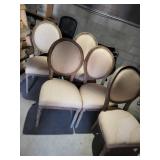 Set of 5 Distressed Upholstered Side Chairs with Carved Wood Frame
